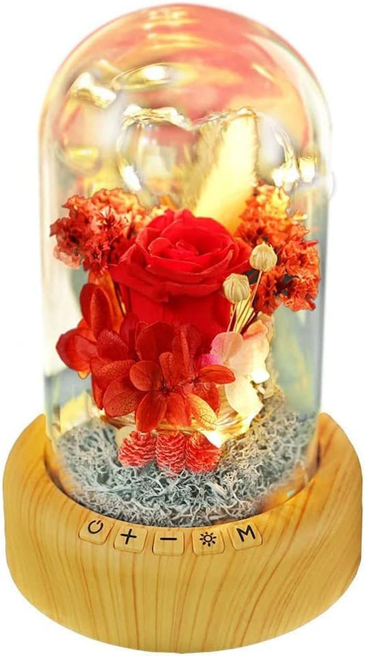 Mother'S Day Red Rose Night Light Real Eternal Rose in Glass Dome, Preserved Rose Flower Lamp with Speaker,Forever Flowers Gift for Mom, Wife, Girlfriend on Mother'S Day