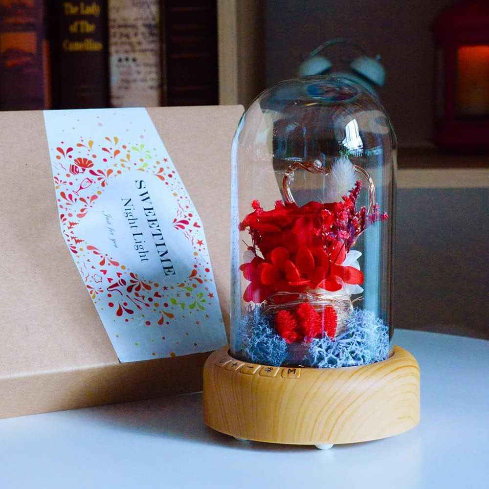 Mother'S Day Red Rose Night Light Real Eternal Rose in Glass Dome, Preserved Rose Flower Lamp with Speaker,Forever Flowers Gift for Mom, Wife, Girlfriend on Mother'S Day