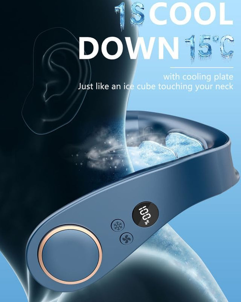 Rechargeable Neck Fan with Cooling Plate - 5500mAh Portable Bladeless Air Conditioner for Personal Use, Ideal for Women, Men, and Kids