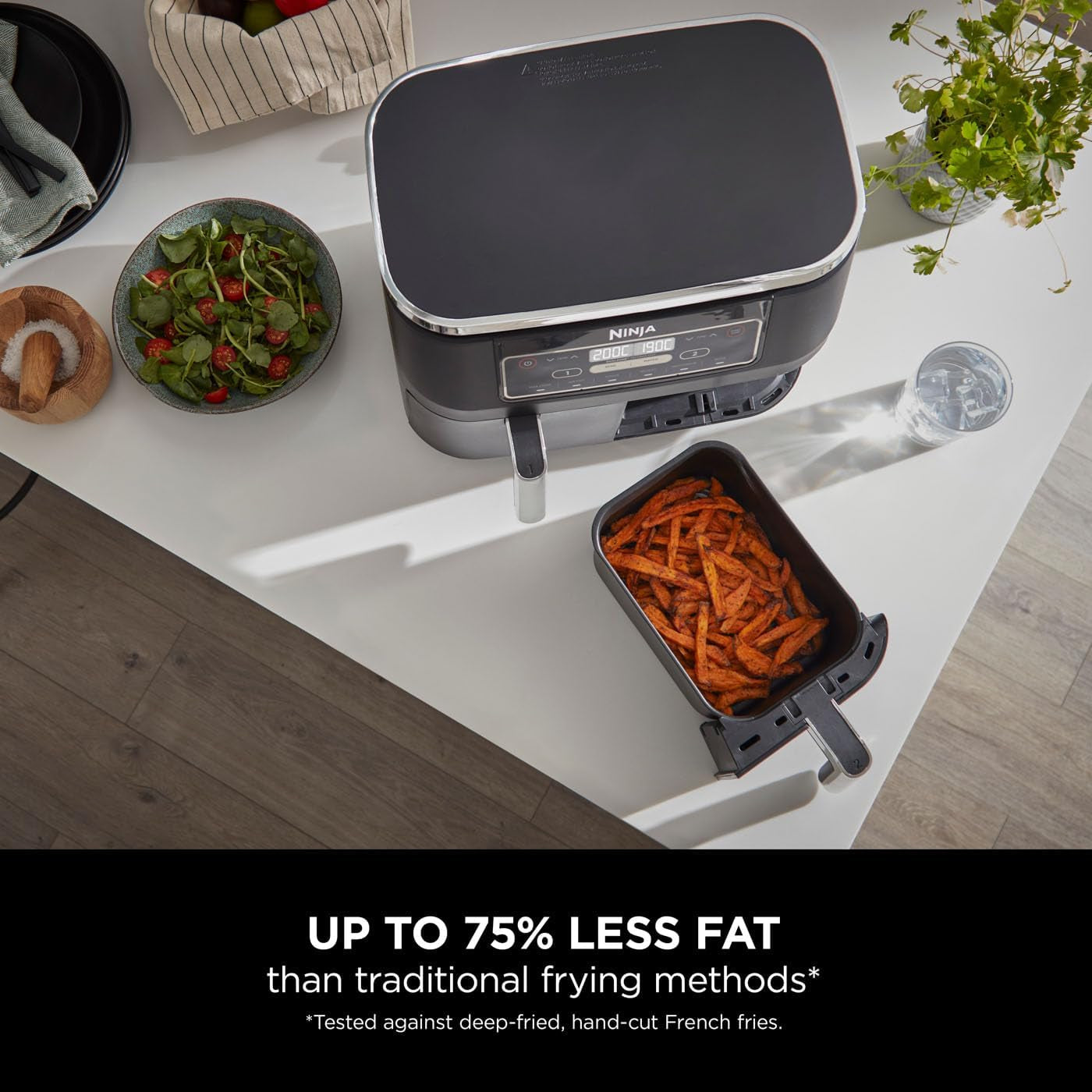 Foodi Dual Zone Digital Air Fryer, 2 Drawers, 7.6L, 6-In-1, Uses No Oil, Air Fry, Max Crisp, Roast, Bake, Reheat, Dehydrate, Cooks 4-6 Portions, Non-Stick, Dishwasher Safe Baskets, Black AF300UK