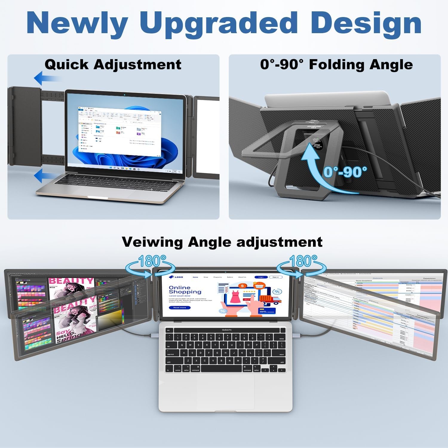 Laptop Screen Extender with 10000Mah Power Bank, 15.6" 1080P FHD IPS Portable Monitor for Laptop, Triple Display Work with 13.3" -17" PC Mac Windows Chrome