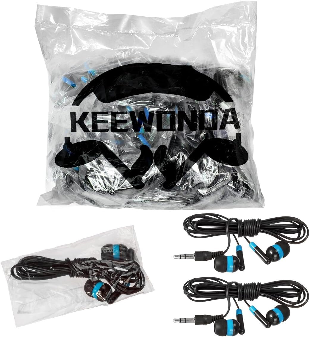Wholesale Earphones Bulk Earbuds Headphones 100 Pack Ear Buds Classroom Bundle Packs Headphones Disposable Student Earbuds for Kids School Library (Black/Blue)