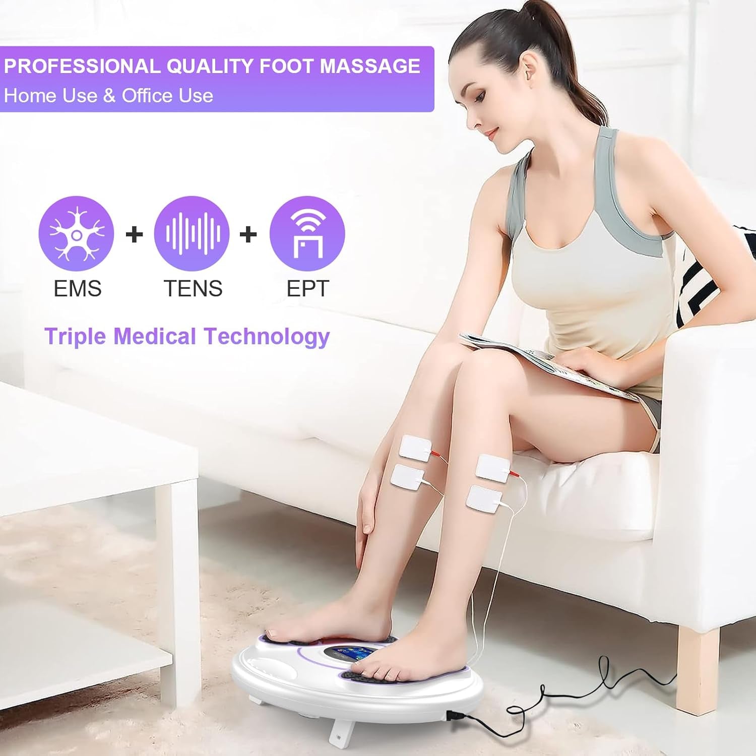 EMS & TENS Foot Stimulator Massager-Fsa or HSA Eligible-Electric Foot Stimulator with Remote Control Improves Circulation, Feet Legs Nerve Muscle Stimulator Relieves Body Pains, Neuropathy