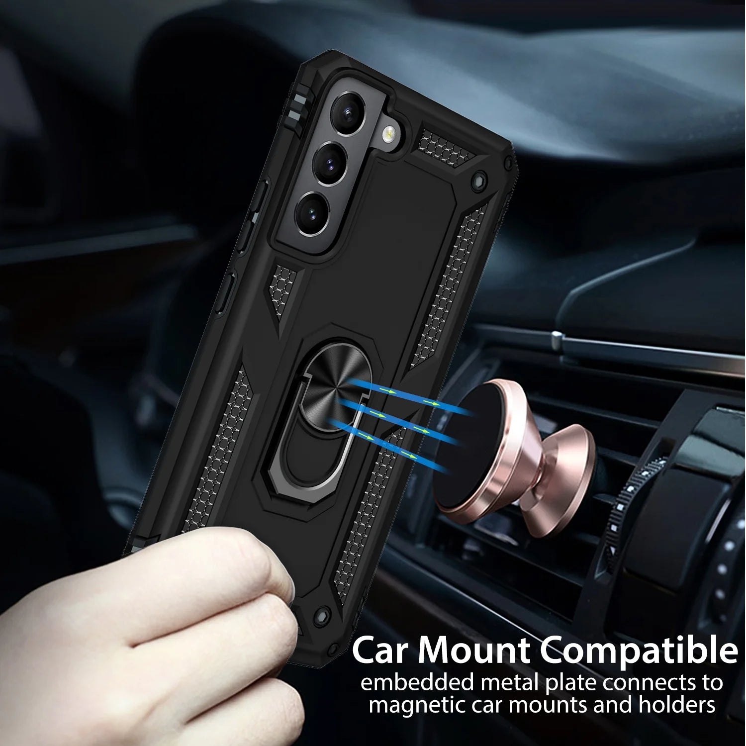 for Samsung Galaxy S22 plus Ring Case, Kickstand Rugged Phone Cover Magnetic Car Mount Compatible - Black
