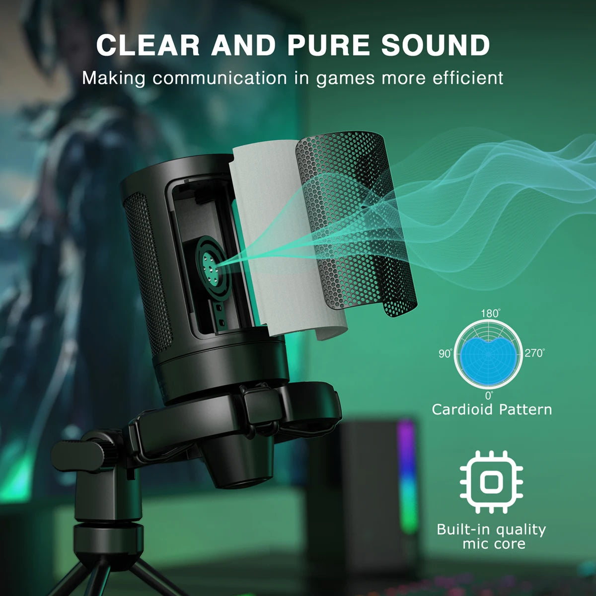 by FIFINE RGB USB Gaming Microphone with Light-Touch Mute,Condenser Mic with Tripod for Pc,Ps4/5,Laptop Streaming-A2