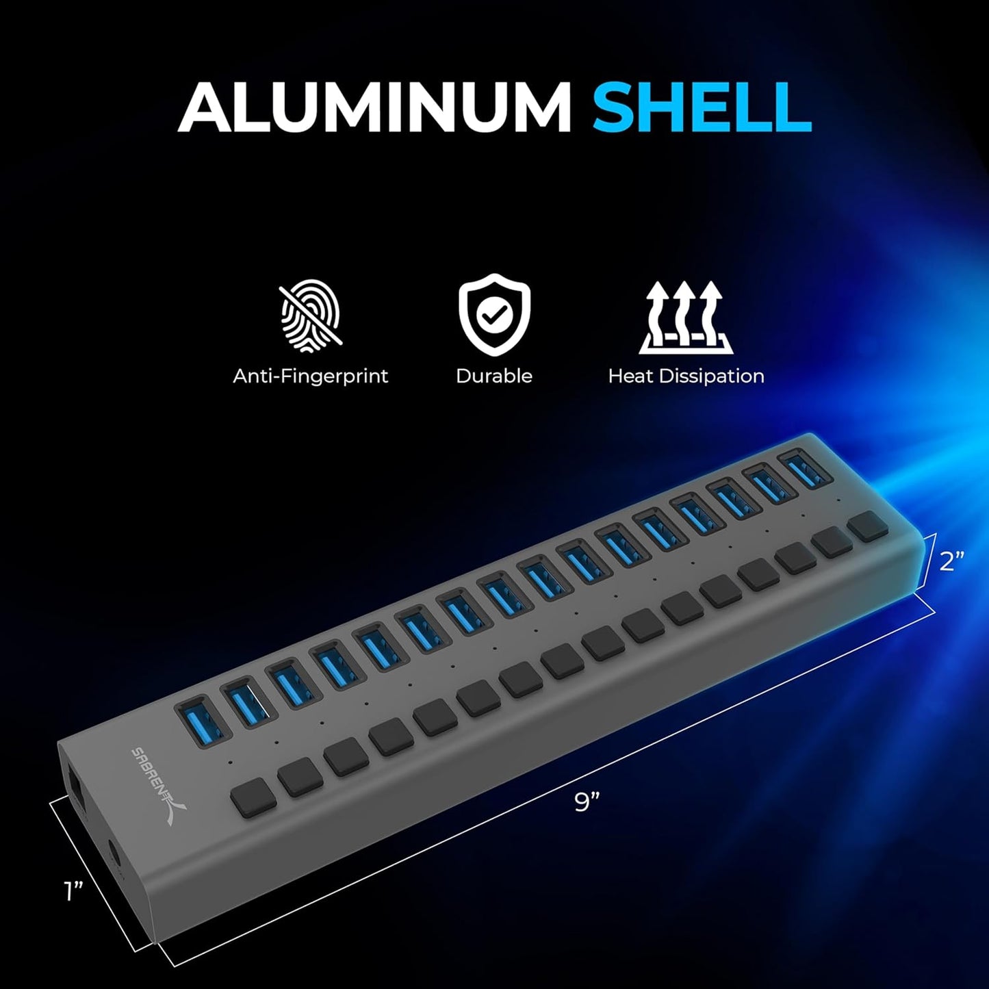16-Port USB 3.2 Powered Docking Station with Individual Switches and LEDs, 90W Multi-Device Fast Data Transfer and Charging Hub, Includes Mounting Bracket (HB-PU16)