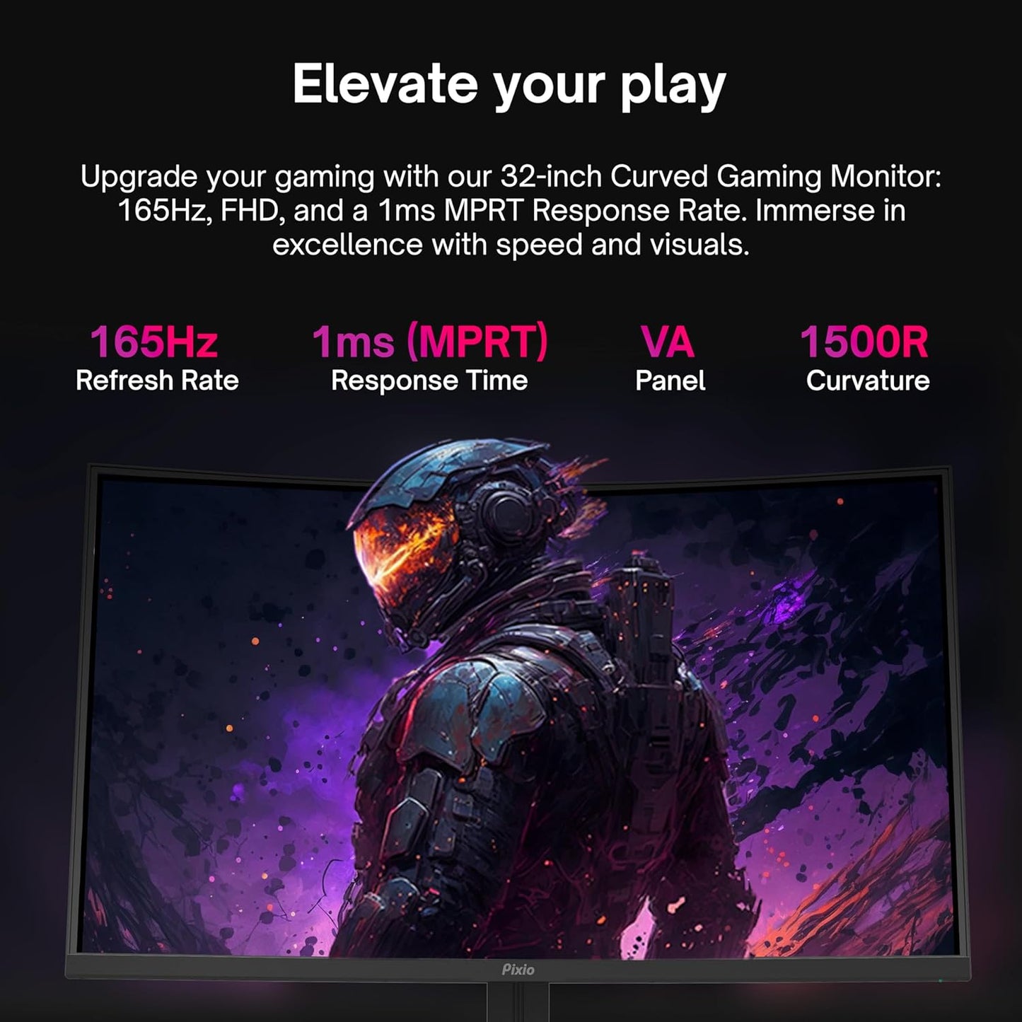PXC325 32 Inch 165Hz Refresh Rate FHD 1080P Resolution 1500R Curve VA Panel 1Ms Response Time Adaptive Sync HDR Curved Gaming Monitor