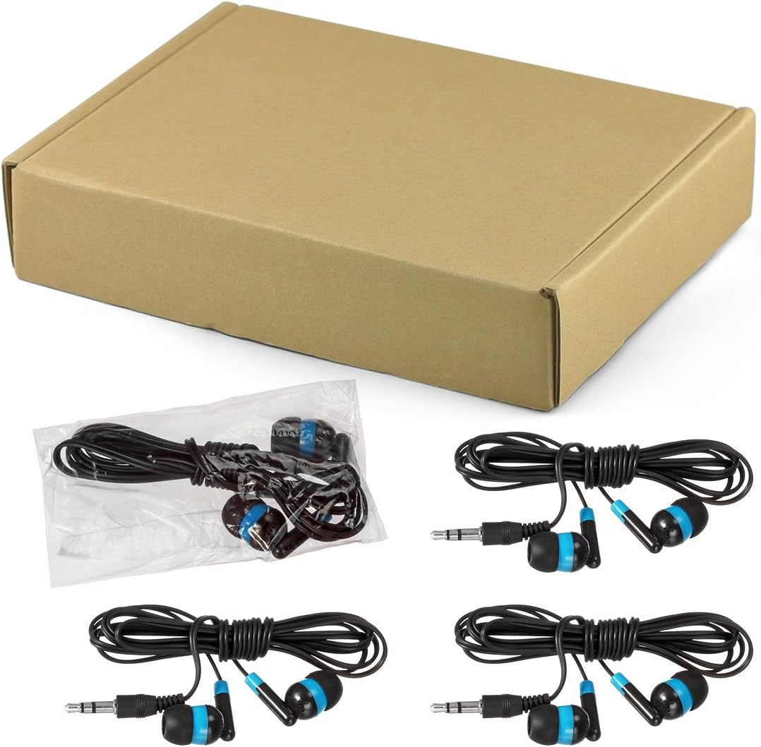 Wholesale Earphones Bulk Earbuds Headphones 100 Pack Ear Buds Classroom Bundle Packs Headphones Disposable Student Earbuds for Kids School Library (Black/Blue)