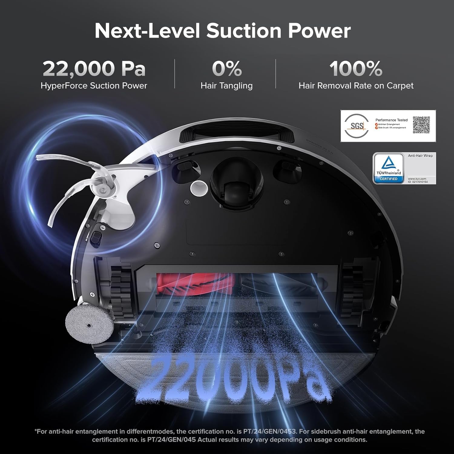 Saros 10 Robot Vacuum Cleaner with Mop, 22,000 Pa, 3.14-Inch Ultra Slim, Zero-Tangling, AI 3.0 Obstacle Avoidance, Auto Detachable Mop, 80°C Mop Washing, Hot Water Dock Self Cleaning (White)