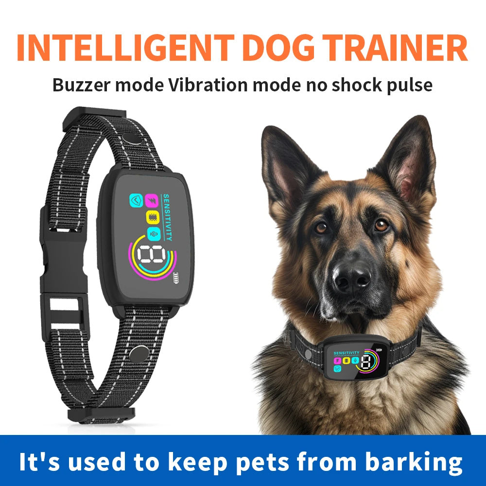 Smart Automatic Anti Barking Dog Collar Rechargeable Bark Stopper Stop Barking HD Digital Display IP67 Waterproof Collar For Dogs Pet Products Sertex