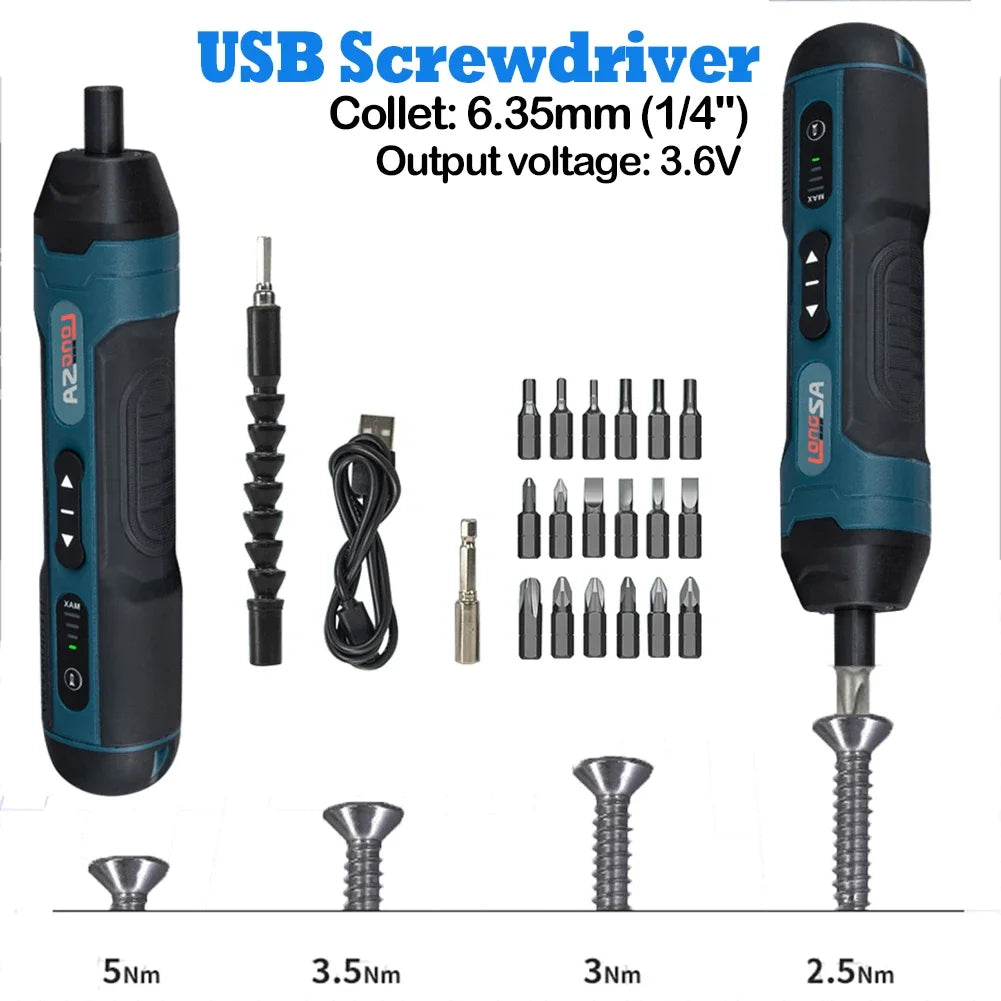 3.6V Cordless Electric Screwdriver Rechargeable 1500Mah Lithium Battery Mini Drill Power Tools Set Household Maintenance Repair