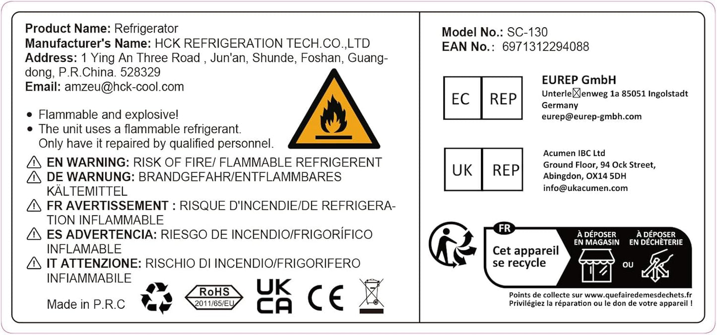 Beer Fridge 115L Freestanding Beverage Refrigerator with Double Glazed Glass Door, Temperature from 0 to 10℃, Energy Class D