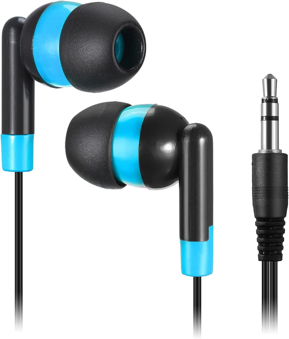 Wholesale Earphones Bulk Earbuds Headphones 100 Pack Ear Buds Classroom Bundle Packs Headphones Disposable Student Earbuds for Kids School Library (Black/Blue)