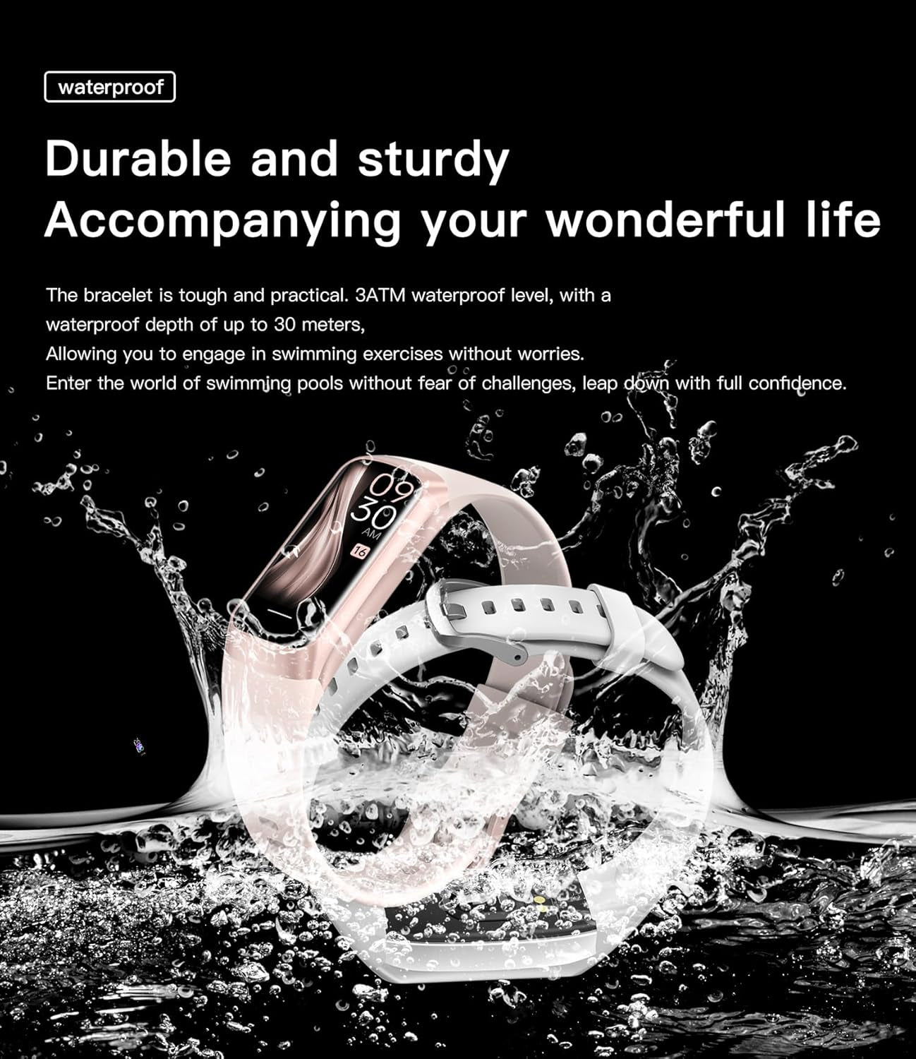 Health and Fitness Tracker for Men and Women, AMOLED Display, Compatible with Android and iOS, Features Alarm, Stopwatch, Blood Pressure Monitor, Calorie Tracking, and IP68 Waterproof Rating