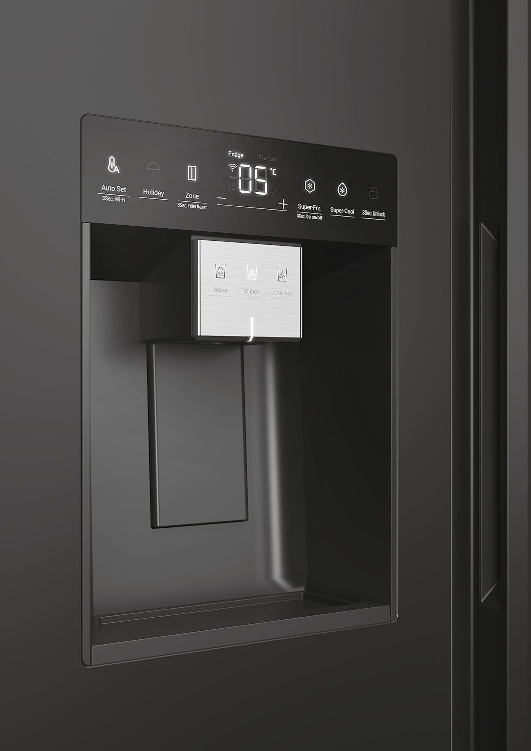 SBS 90 Series 5 Freestanding American Fridge Freezer with Water & Ice Dispenser, Side by Side, Total No Frost, E Class, 601L Total Capacity, Hon App, Slate Black, 91X73X177.5 Cm - HSW59F18EIPT