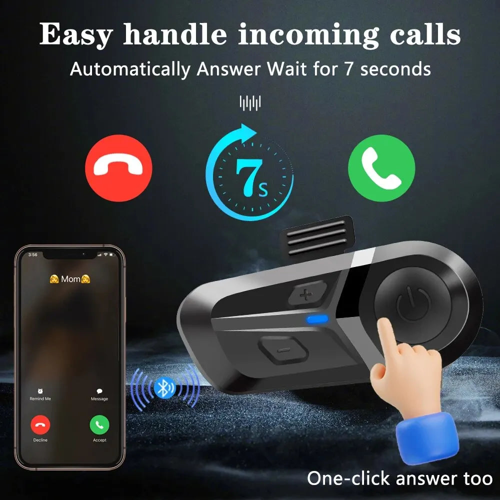 Bluetooth 5.3 Motorcycle Helmet Headset Waterproof Wireless Hands-Free Call Phone Earphone Music Player for Moto Helmet