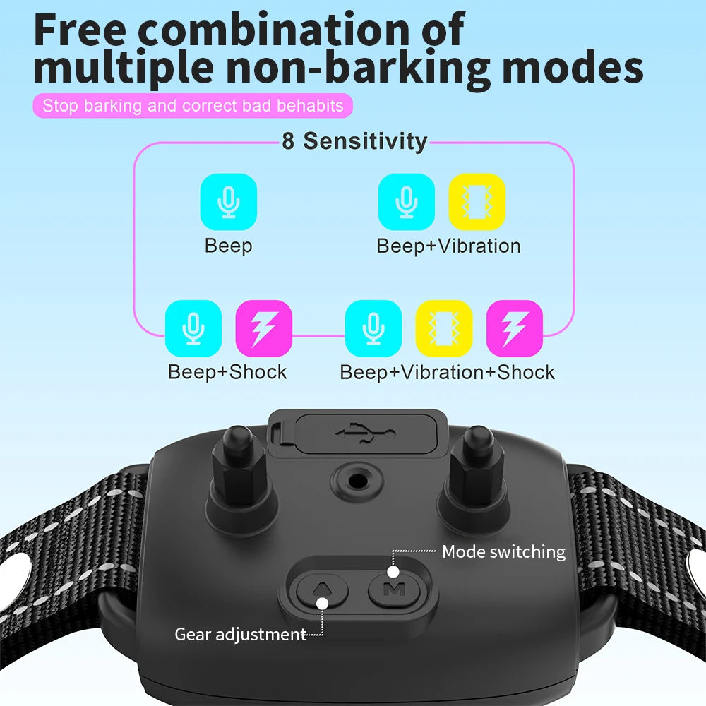Smart Automatic Anti Barking Dog Collar Rechargeable Bark Stopper Stop Barking HD Digital Display IP67 Waterproof Collar For Dogs Pet Products - Sertex