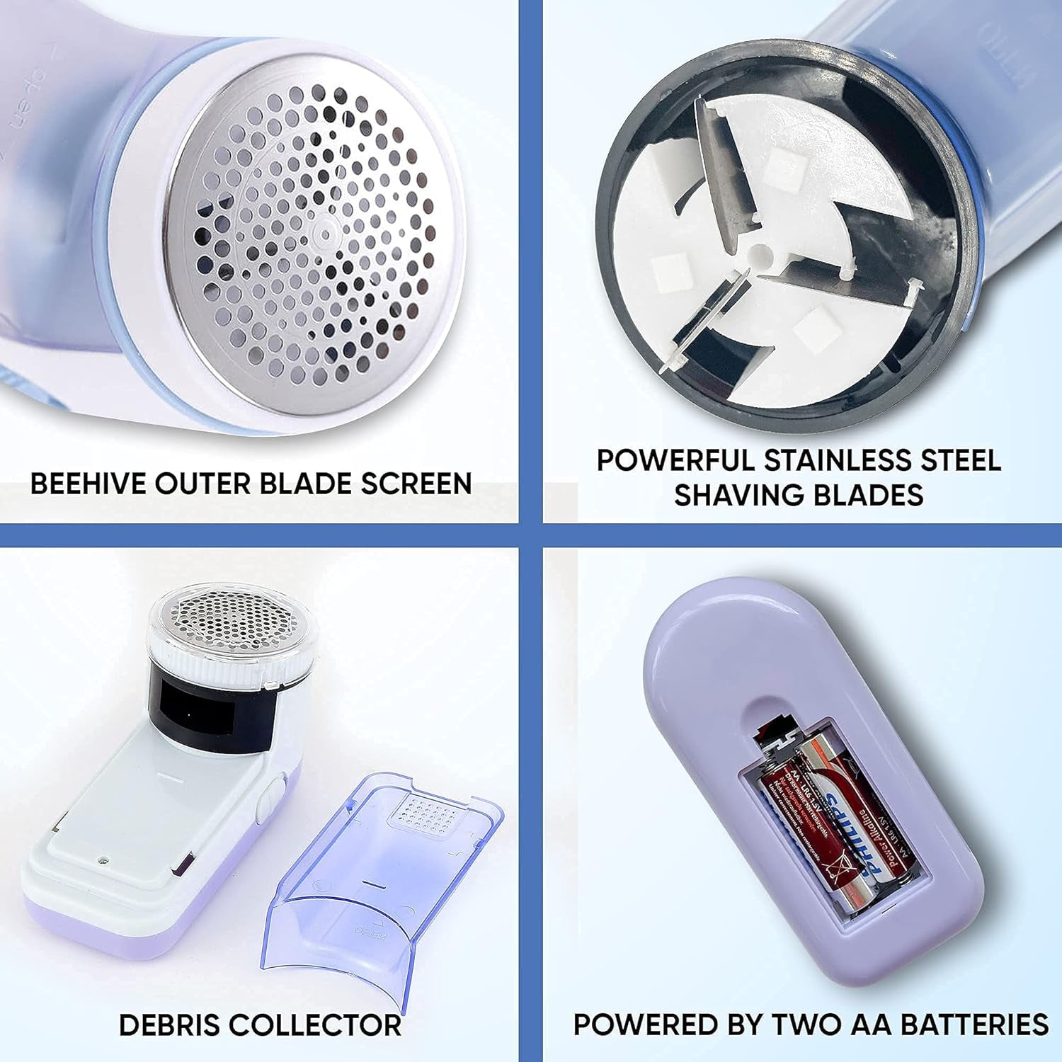 Larger Sized Electric Lint Bobble Remover and Fabric Shaver GC20010 with Free Extra Blade and More Powerful, Multi-Use De Fluffer and De Bobbler Machine for Clothes and More