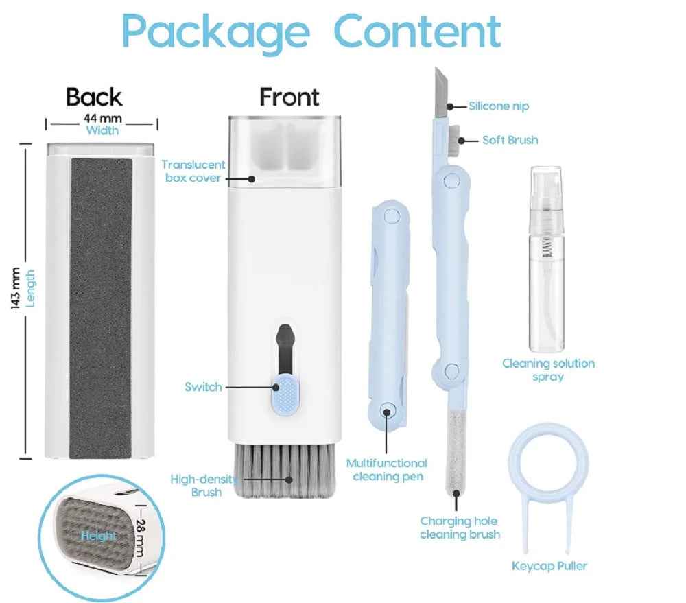 7-In-1 Multi-Device Cleaning Kit – Versatile Dust Brush for Keyboards, Screens & Earphones for Computers, Tablets & Bluetooth Devices