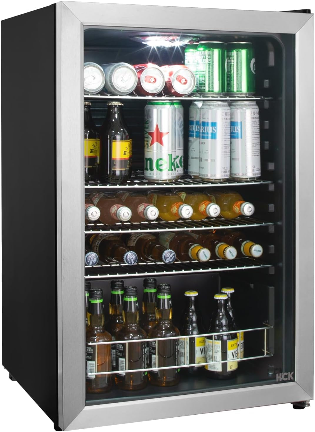 Beer Fridge 115L Freestanding Beverage Refrigerator with Double Glazed Glass Door, Temperature from 0 to 10℃, Energy Class D