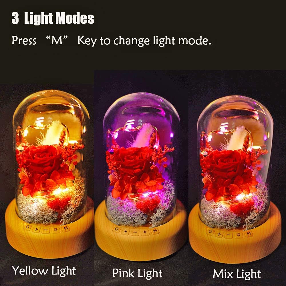 Mother'S Day Red Rose Night Light Real Eternal Rose in Glass Dome, Preserved Rose Flower Lamp with Speaker,Forever Flowers Gift for Mom, Wife, Girlfriend on Mother'S Day