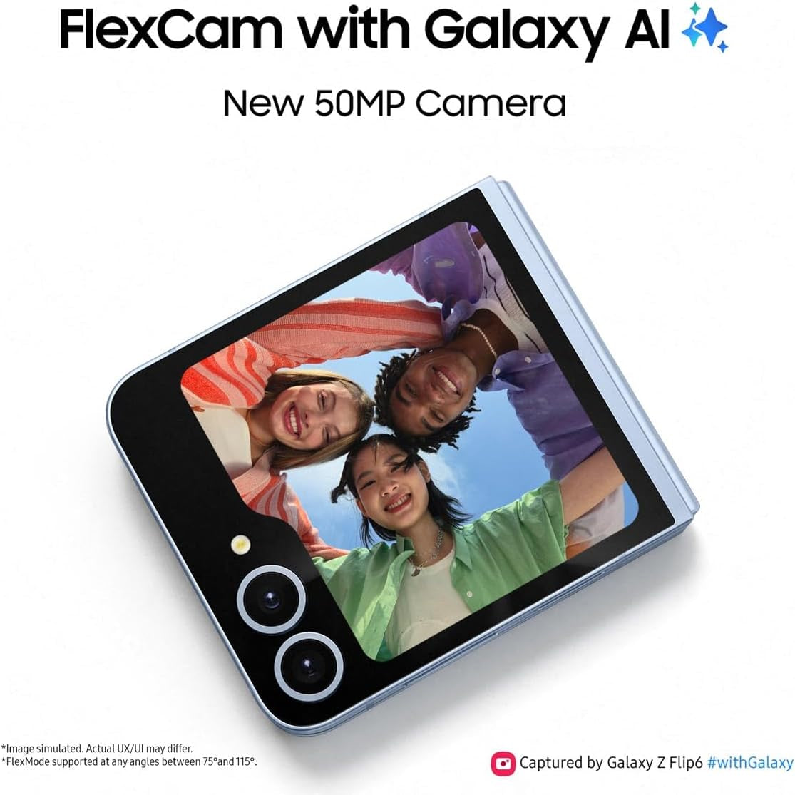 Galaxy Z Flip6 AI Smartphone, Unlocked Android Smartphone, 256GB Storage, 50MP Camera, Blue, 3 Year Manufacturer Extended Warranty (UK Version)