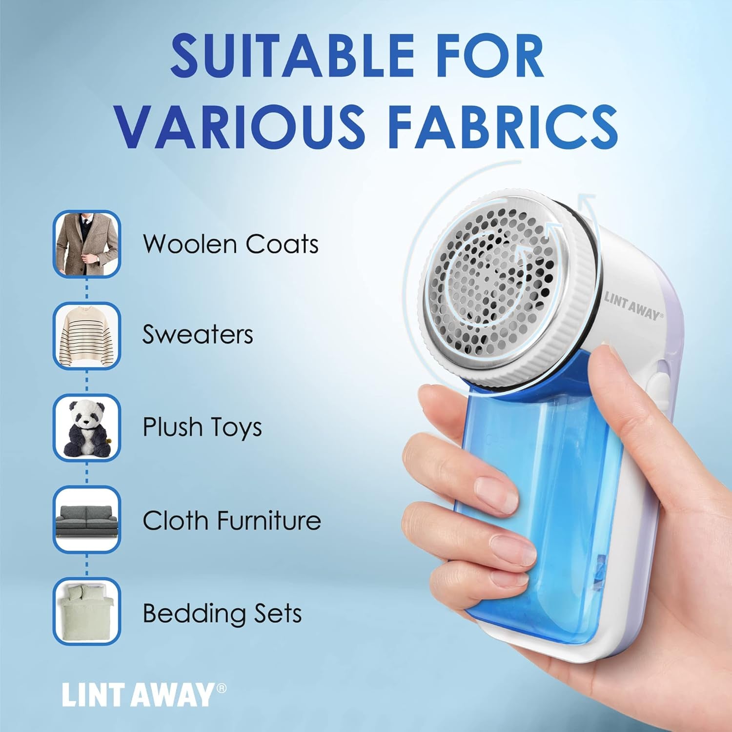 Larger Sized Electric Lint Bobble Remover and Fabric Shaver GC20010 with Free Extra Blade and More Powerful, Multi-Use De Fluffer and De Bobbler Machine for Clothes and More