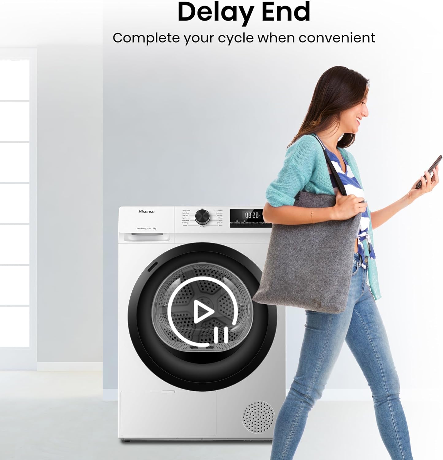 DH1Q802BW2 60Cm Freestanding 8 KG Heatpump Front Load Tumble Dryer, 16 Programmes, Auto Dry, Steam Refresh, Allergy Care - White