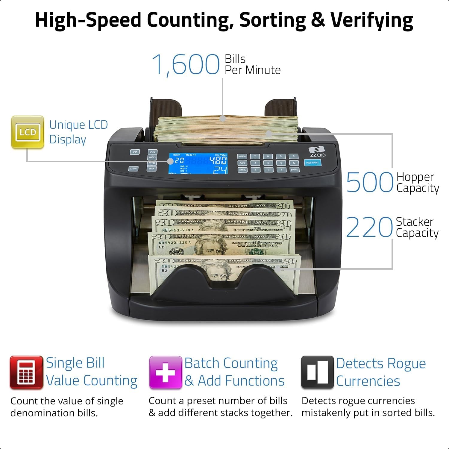 Bill Value Counter & Counterfeit Detector - Money Cash Currency Machine (NC40)