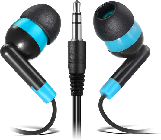 Wholesale Earphones Bulk Earbuds Headphones 100 Pack Ear Buds Classroom Bundle Packs Headphones Disposable Student Earbuds for Kids School Library (Black/Blue)