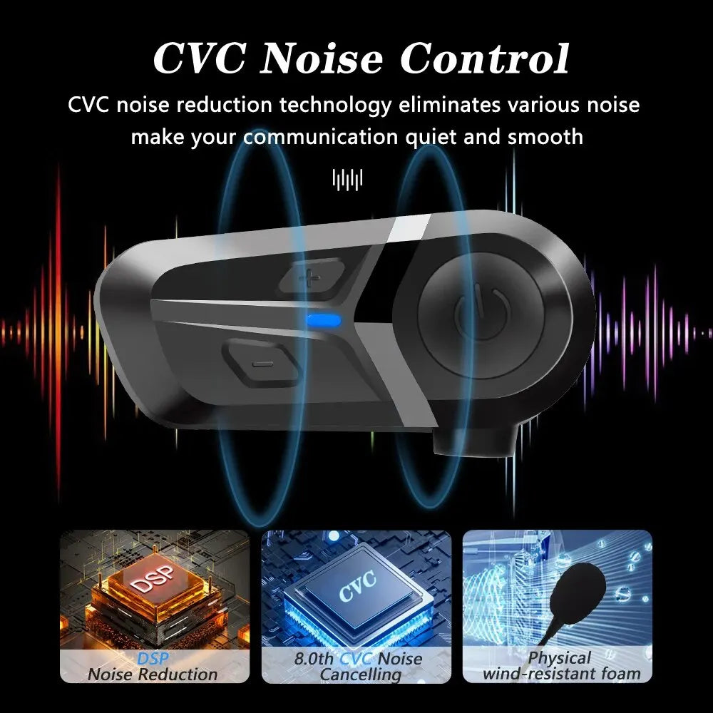 Bluetooth 5.3 Motorcycle Helmet Headset Waterproof Wireless Hands-Free Call Phone Earphone Music Player for Moto Helmet