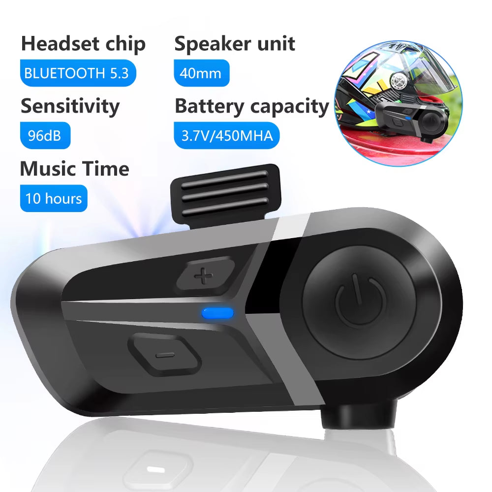 Bluetooth 5.3 Motorcycle Helmet Headset Waterproof Wireless Hands-Free Call Phone Earphone Music Player for Moto Helmet