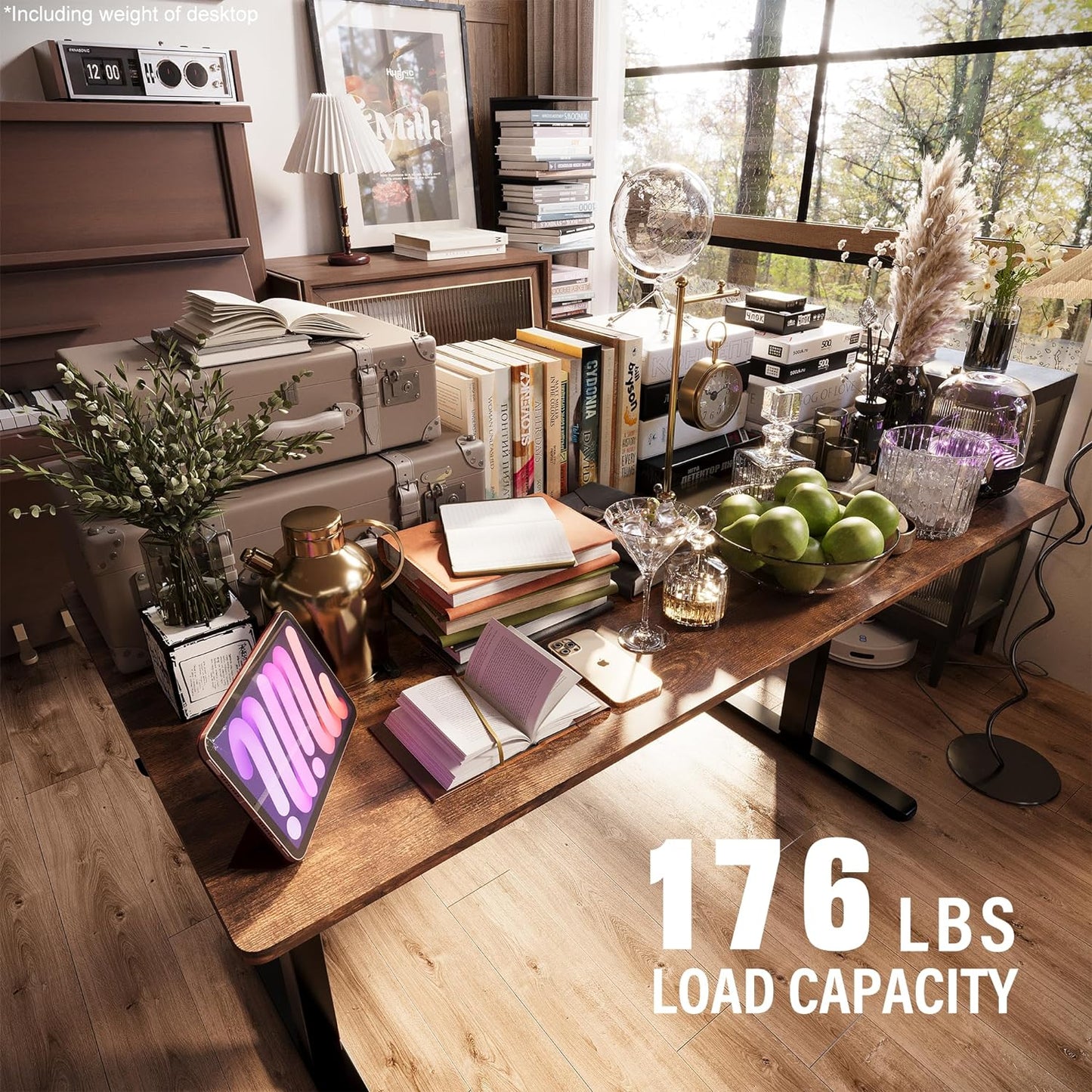 55" Electric Standing Desk,Height Adjustable Home Office Sit Stand up Computer PC Table,Tall Standup Workstation, Gaming Writing Study Bedroom Rising Desks,Brown