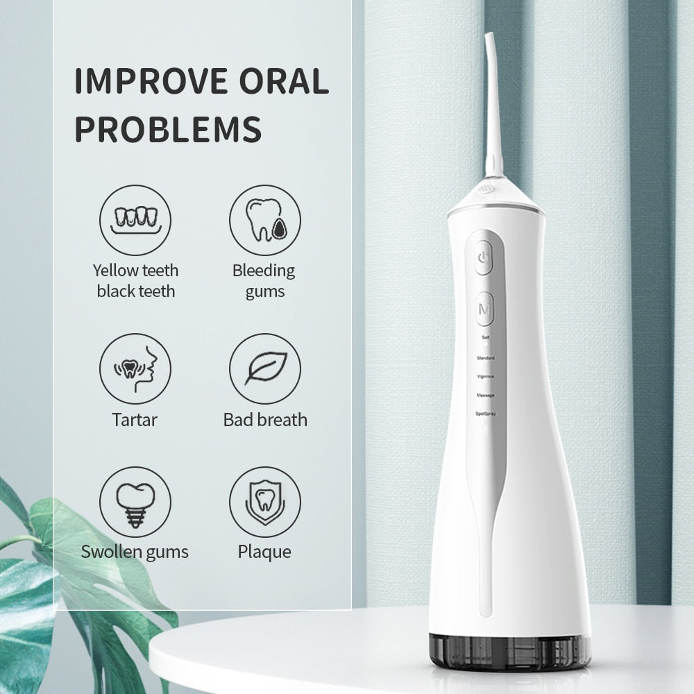 Portable Oral Irrigator Water Flosser USB Rechargeable Nozzles Sertex