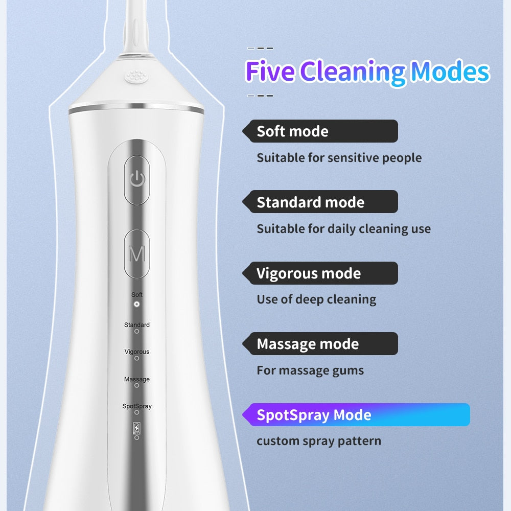 Portable Oral Irrigator Water Flosser USB Rechargeable Nozzles Sertex