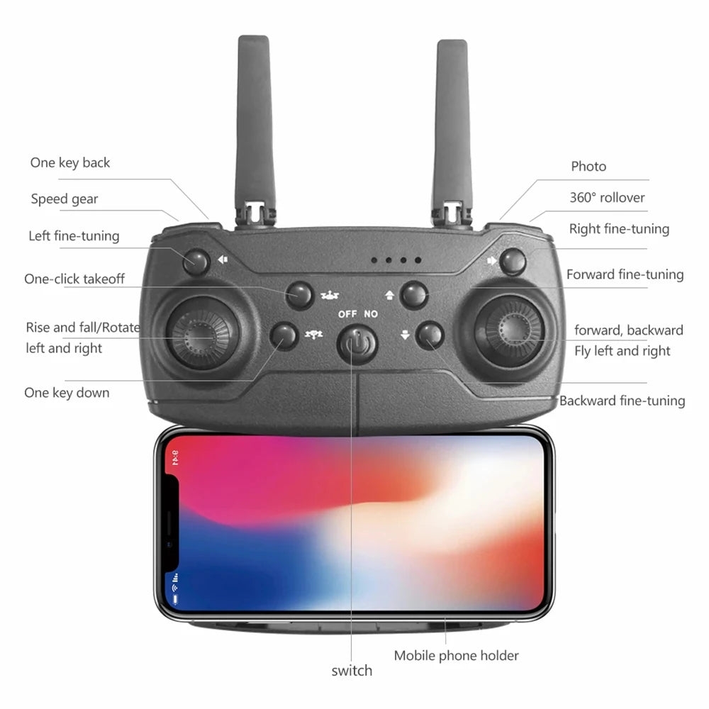 Professional Drone E88 4K Wide-Angle HD 1080P Camera WiFi FPV Height Hold Foldable RC Drone Quadrotor Helicopter Children's Toys Sertex