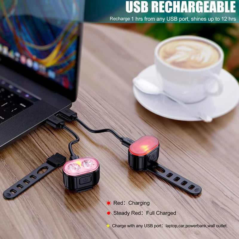 Cycling Bicycle Front Rear Light Set Bike USB Charge Headlight Light MTB Waterproof Taillight LED Lantern Bicycle Accessories Sertex