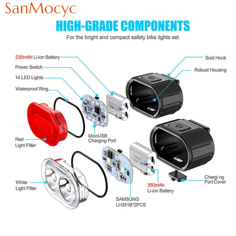 Cycling Bicycle Front Rear Light Set Bike USB Charge Headlight Light MTB Waterproof Taillight LED Lantern Bicycle Accessories Sertex