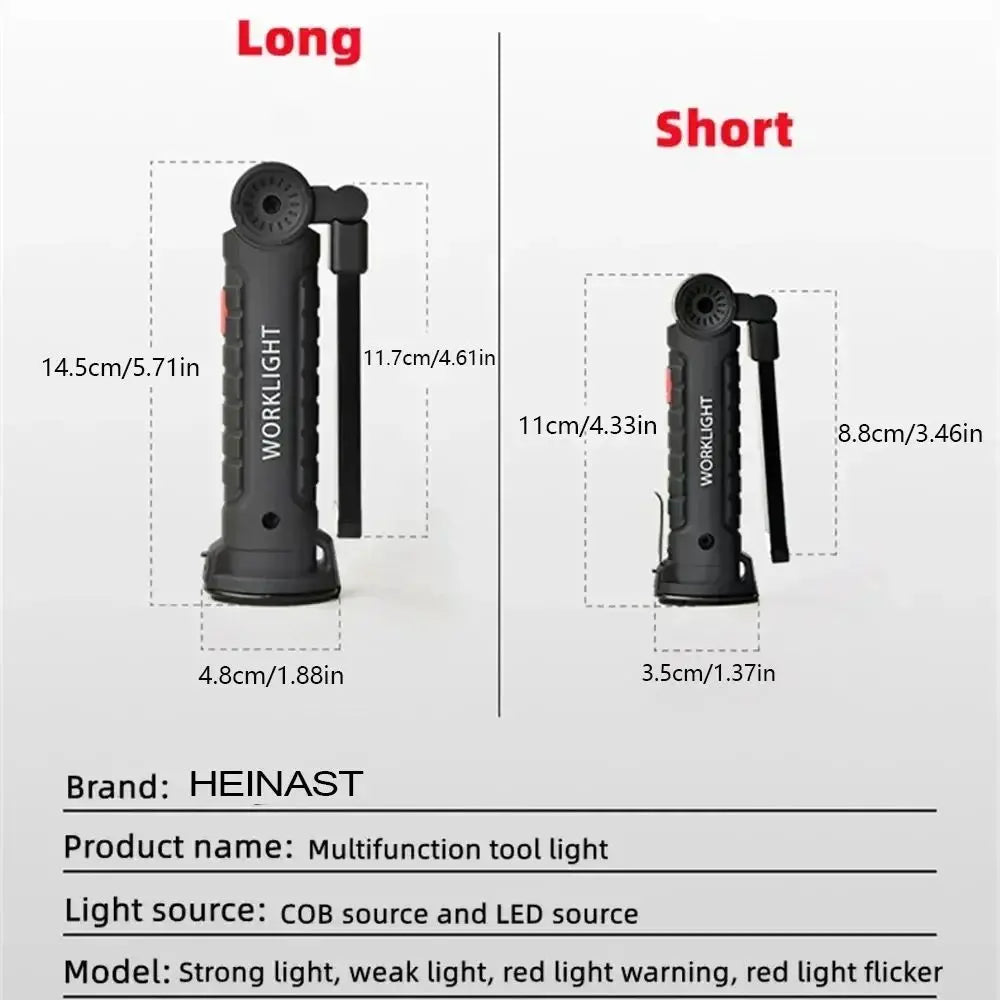COB LED Work Light Dimmable USB Rechargeable LED Flashlight Inspection Lamp With Magnetic Hook Power Bank 18650 Battery Torch Sertex