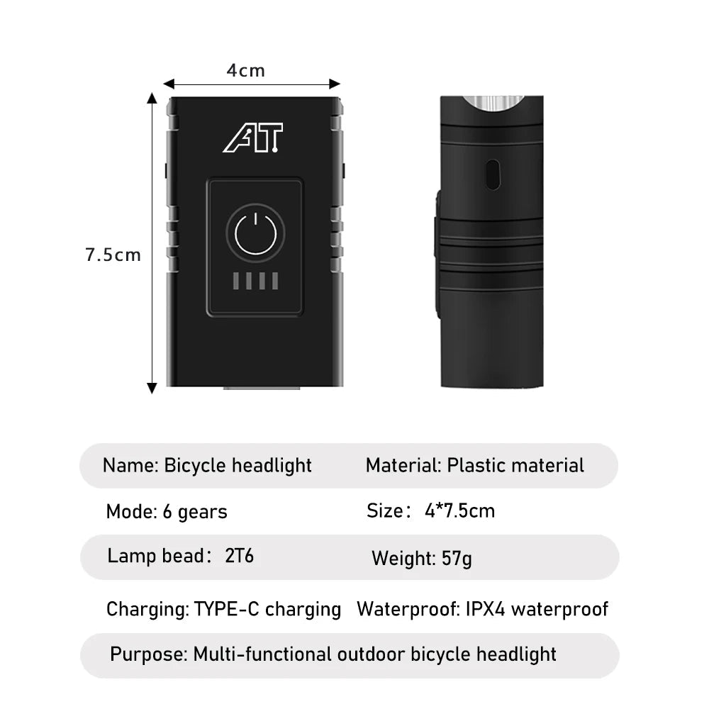 LED Bicycle Front Light Type-C Rechargeable Bicycle Headlight MTB Road Bike Headlamp Easy to Install Cycling Accessories Sertex