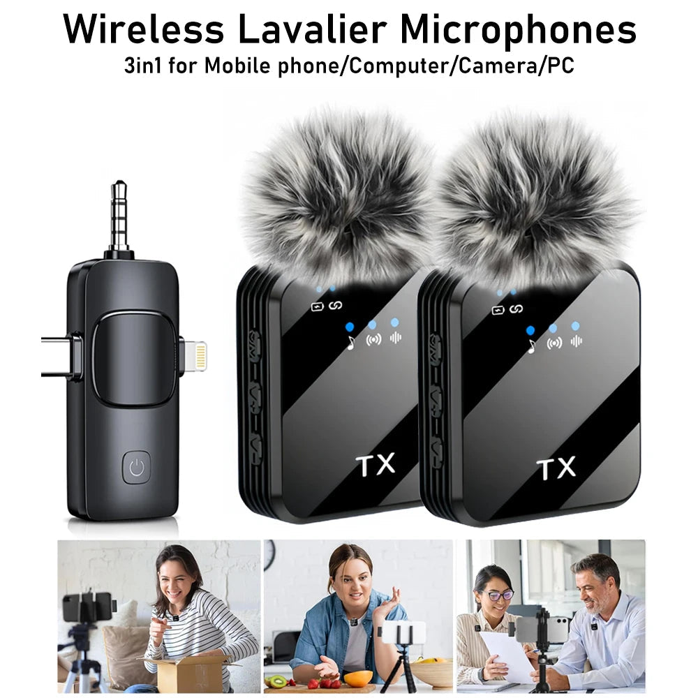 3in1 Wireless Lavalier Microphone for Camera,iPhone,Android,Microphone for Video Recording Recording Podcast Noise Reduction mic Sertex