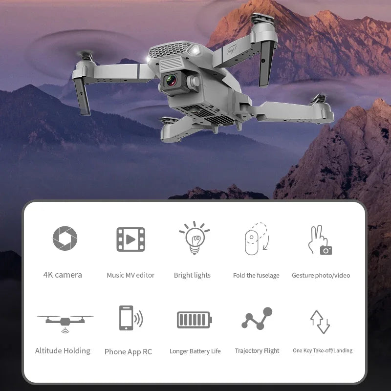 2025 New E88 Pro WIFI FPV Drone - 4K/1080P Dual Camera,Wide-Angle HD, Altitude Hold, Foldable Quadcopter, RC Helicopter Toy Gift Sertex