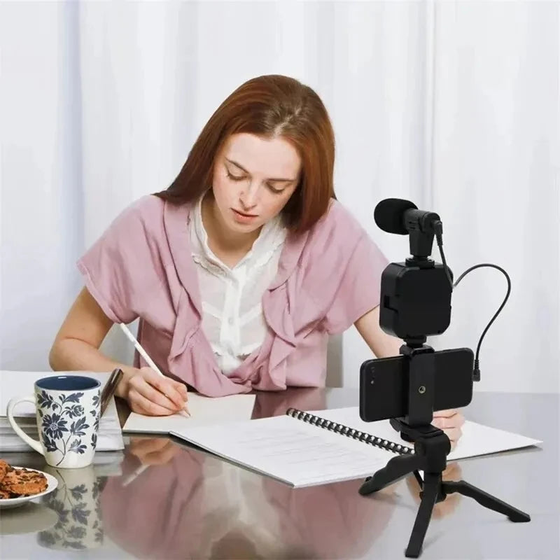 COOL DIER Smartphone Vlogging Kit With Tripod Phone Holder Mini Mic LED Fill Light Starter For TikTok Live Stream Video YouTube Sertex