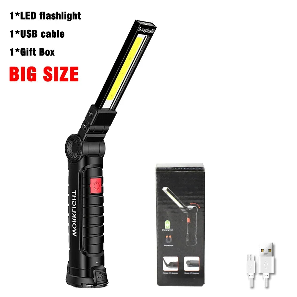 COB LED Work Light Dimmable USB Rechargeable LED Flashlight Inspection Lamp With Magnetic Hook Power Bank 18650 Battery Torch Sertex