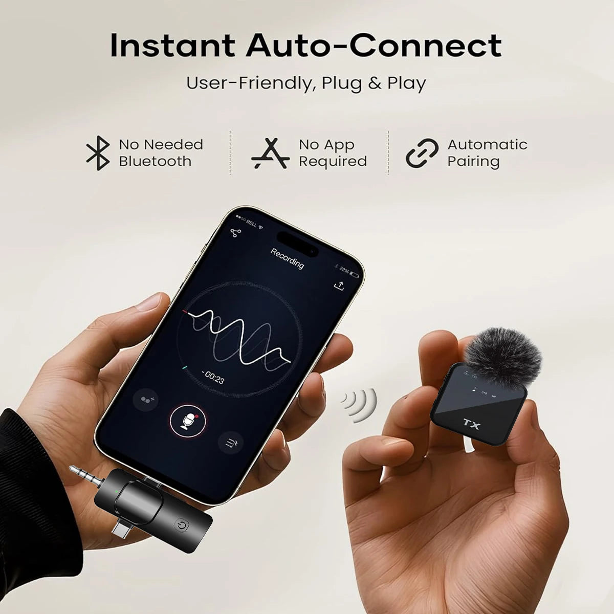 3in1 Wireless Lavalier Microphone for Camera,iPhone,Android,Microphone for Video Recording Recording Podcast Noise Reduction mic Sertex