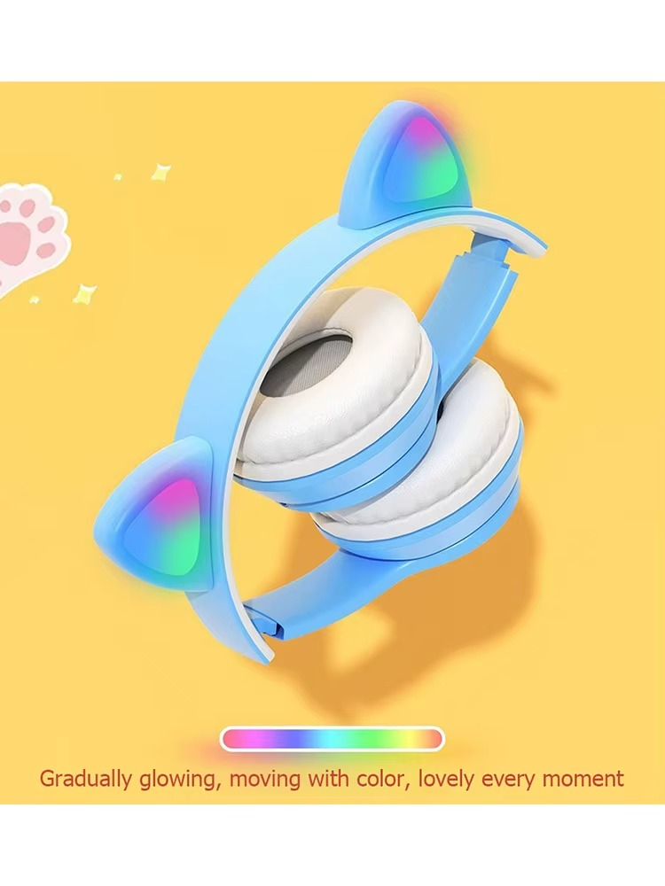 Wireless Headphones Cat Ear Gaming Headset Glow Light Bluetooth-Compatible Helmets Stereo Bass Sports Headphones for PC Phone My Value Mart