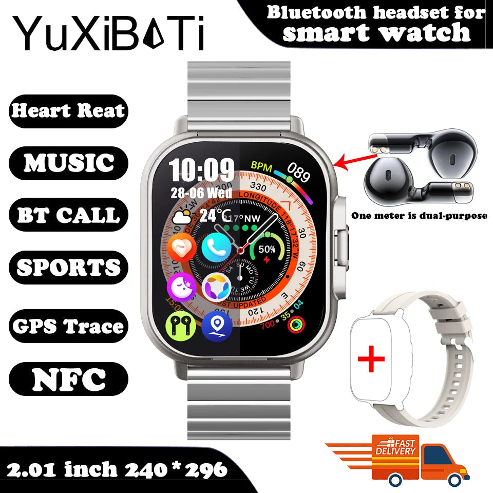 2024 Smart Watch 2 in 1 With Earphone Smartwatch Bluetooth Call Men Watch GPS Track Heart Rate Monitor Play Music SmartWatch Sertex