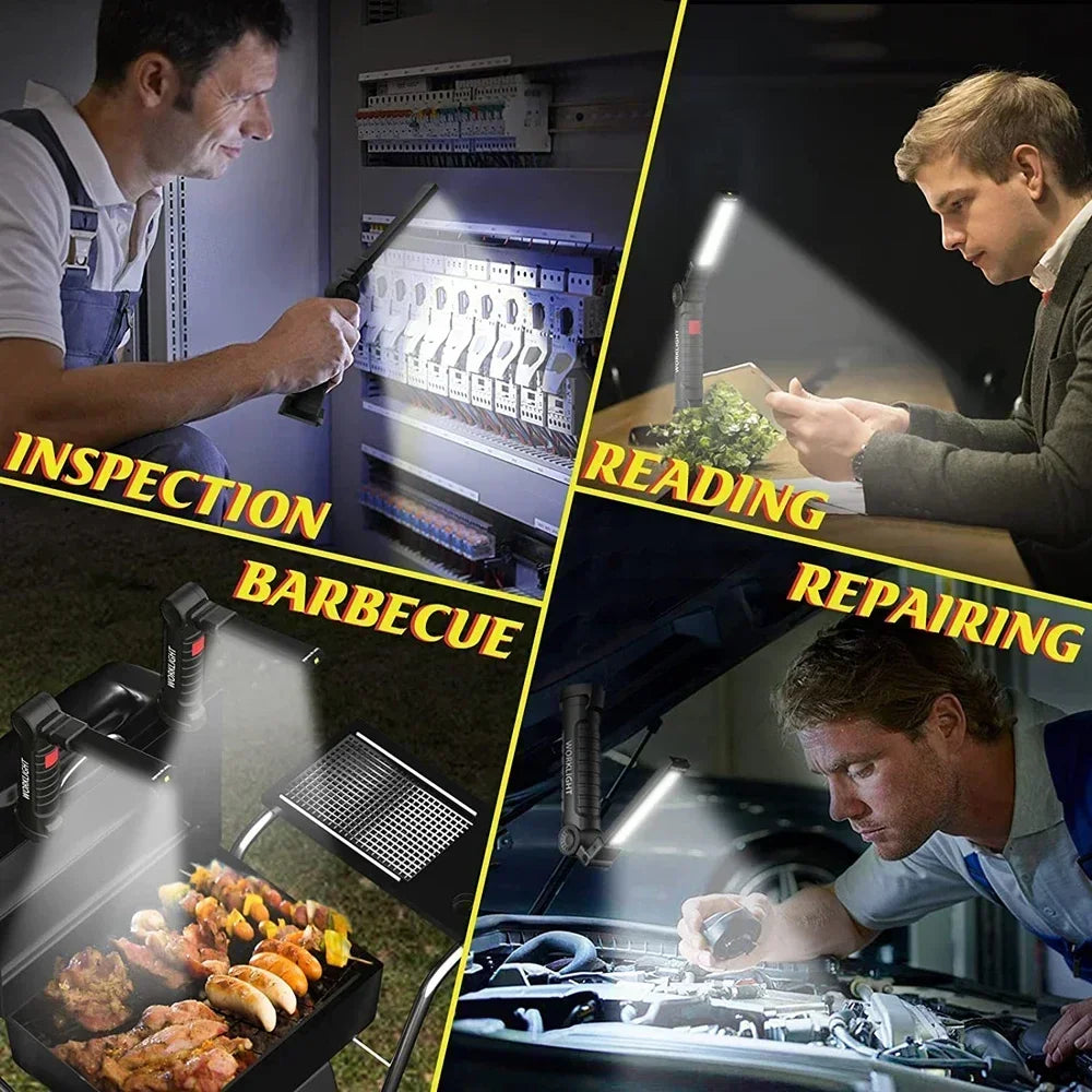 COB LED Work Light Dimmable USB Rechargeable LED Flashlight Inspection Lamp With Magnetic Hook Power Bank 18650 Battery Torch Sertex