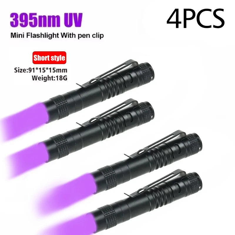 UV Flashlight 395nm Ultraviolet Torch With Pen Clip Portable AAA Batteries Used Violet Light Pet Urine Scorpion Detector UV Lamp Sertex