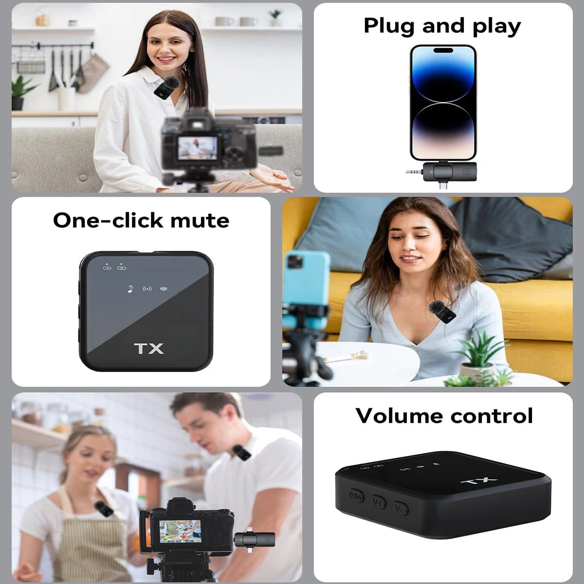 3in1 Wireless Lavalier Microphone for Camera,iPhone,Android,Microphone for Video Recording Recording Podcast Noise Reduction mic Sertex